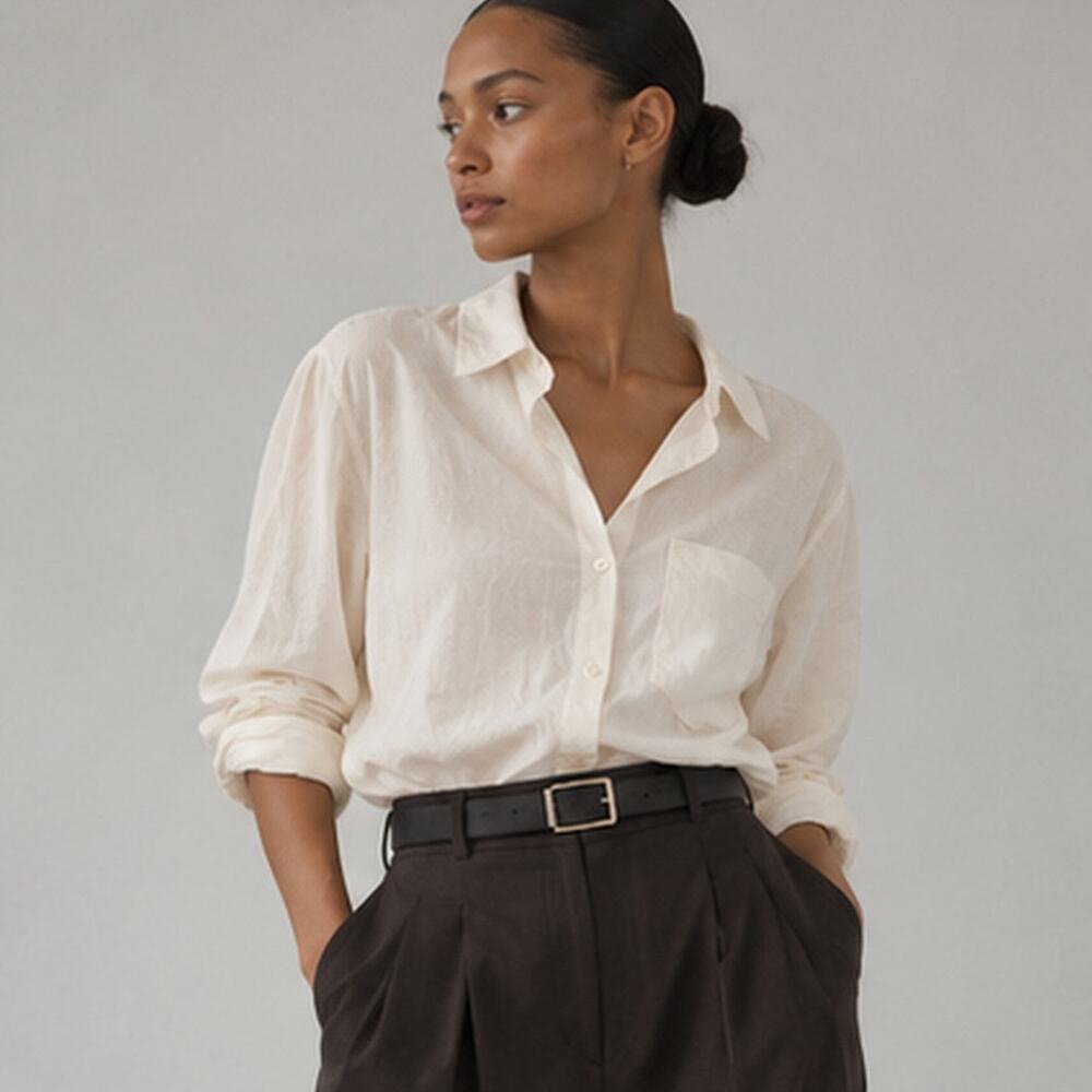 Citizens of Humanity Linen Button-Up Shirt Cream/Butter Yellow Oversized Size M